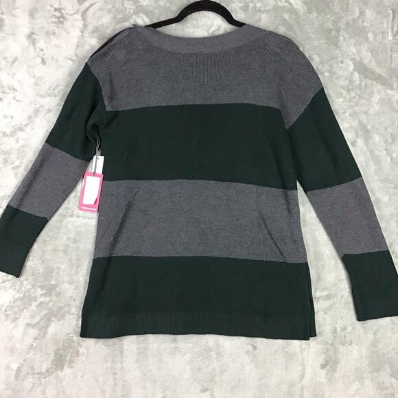 Vince Camuto Women’s Green Gray Colorblock Button Shoulder Tunic Sweater Sz S - Picture 9 of 12